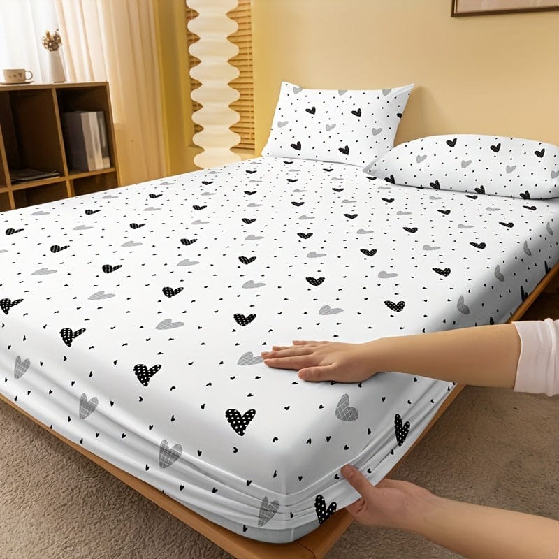 1 Stück Gebürstetes Spannbettlaken, Weiches Bequemes Herzmuster Bettwäsche Spannbettlaken, Für Schlafzimmer, Gästezimmer, Mit Tiefem Pocket, Nur Spannbettlaken, Ohne Kissenbezug