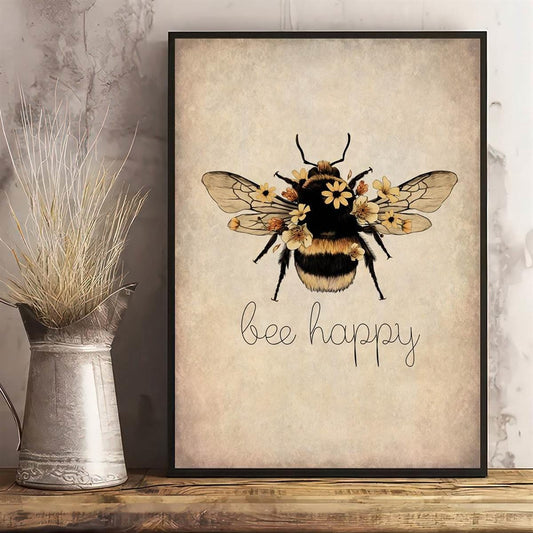 1Stück, Leinwand Poster, Bee Happy Druck - Bee Kind, Bee Yourself, Natur Druck, Bee Lover Wandkunst, Für Wohnzimmer Schlafzimmer, Wanddeko, Wohnaccessoire, Inspirierendes Zitat, Unrahmt