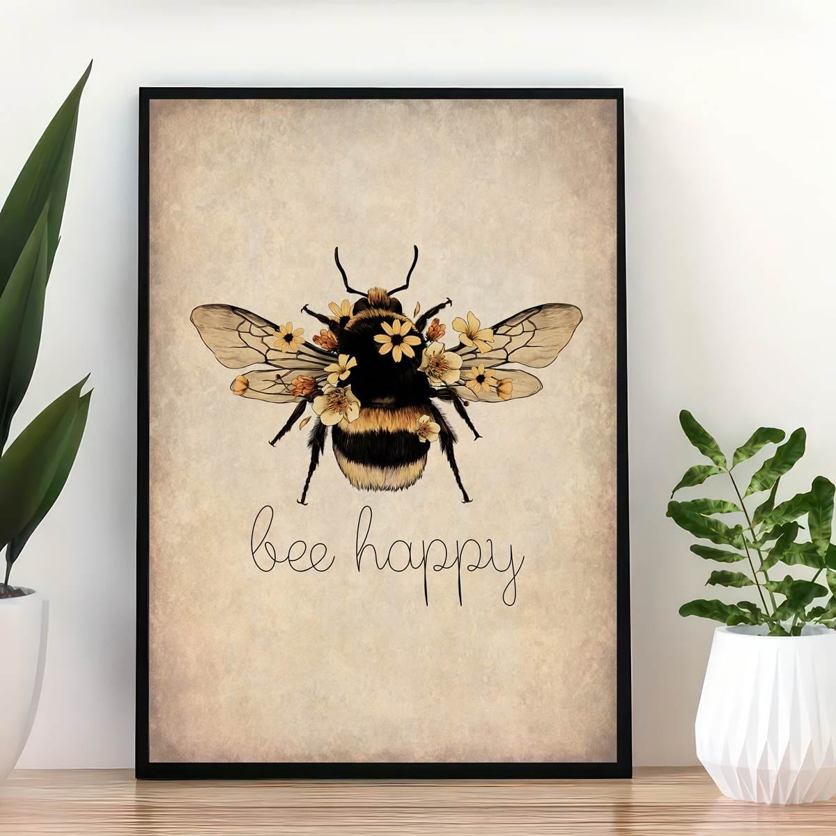 1Stück, Leinwand Poster, Bee Happy Druck - Bee Kind, Bee Yourself, Natur Druck, Bee Lover Wandkunst, Für Wohnzimmer Schlafzimmer, Wanddeko, Wohnaccessoire, Inspirierendes Zitat, Unrahmt