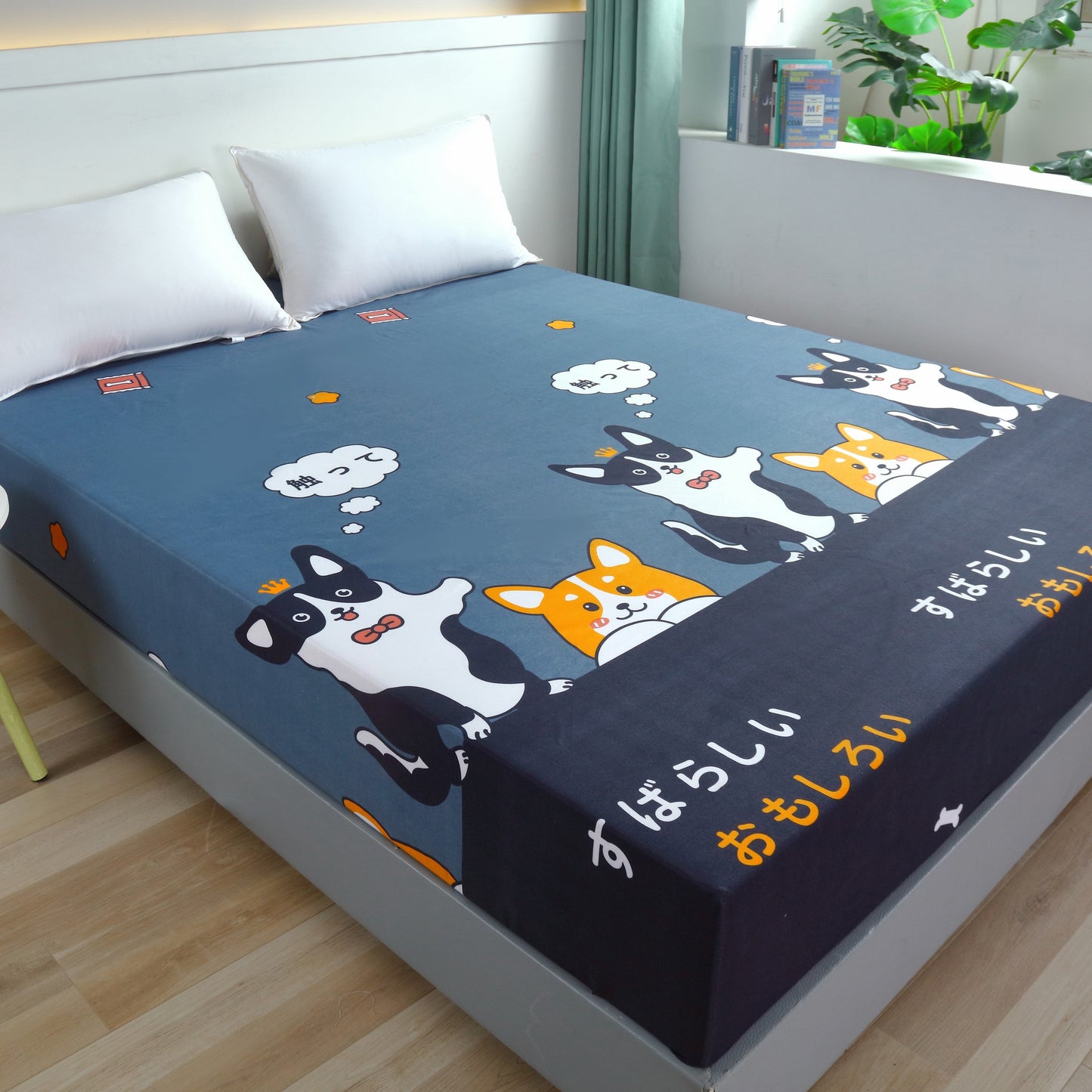 1pc Cartoon Dog Print Spannbettlaken (Ohne Kissenbezug), Weiche Bequeme Bettwäsche Matratzenauflage, Für Schlafzimmer, Gästezimmer, Mit Tiefem Taschen, Nur Spannbettlaken