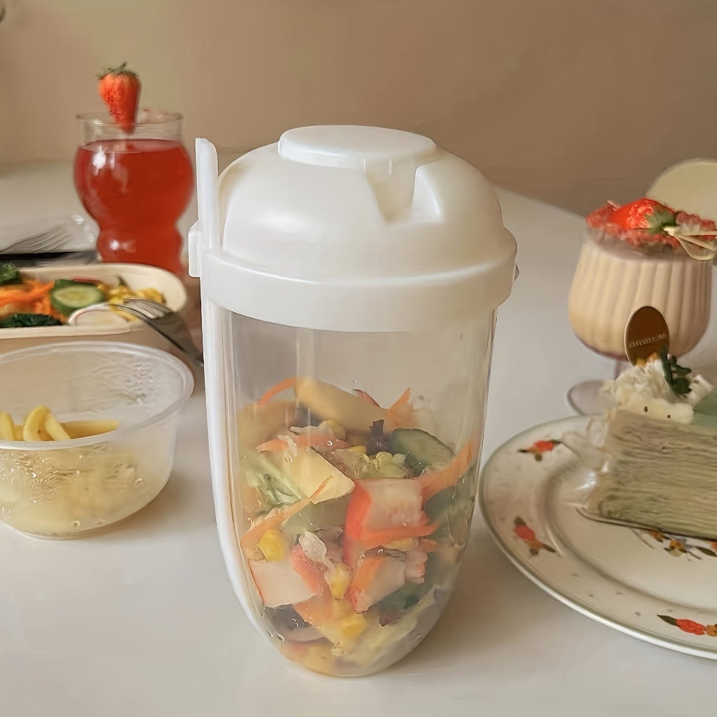 1 Stück, Frischer Salatbecher, Fit halten Salat Mahlzeiten Shaker Becher, 1000ml/33.81oz, Tragbarer Obst Gemüse Milchbecher, 19.99cm X 5.92cm