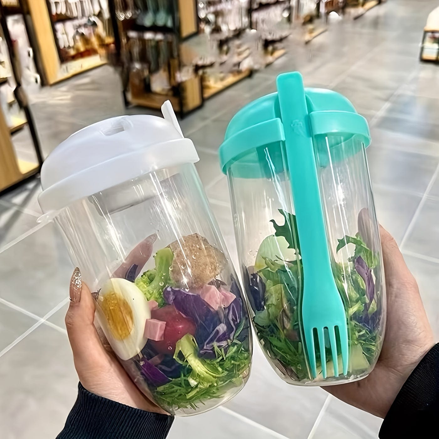 1 Stück, Frischer Salatbecher, Fit halten Salat Mahlzeiten Shaker Becher, 1000ml/33.81oz, Tragbarer Obst Gemüse Milchbecher, 19.99cm X 5.92cm