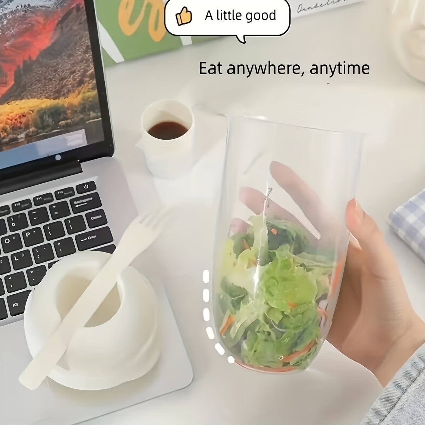 1 Stück, Frischer Salatbecher, Fit halten Salat Mahlzeiten Shaker Becher, 1000ml/33.81oz, Tragbarer Obst Gemüse Milchbecher, 19.99cm X 5.92cm