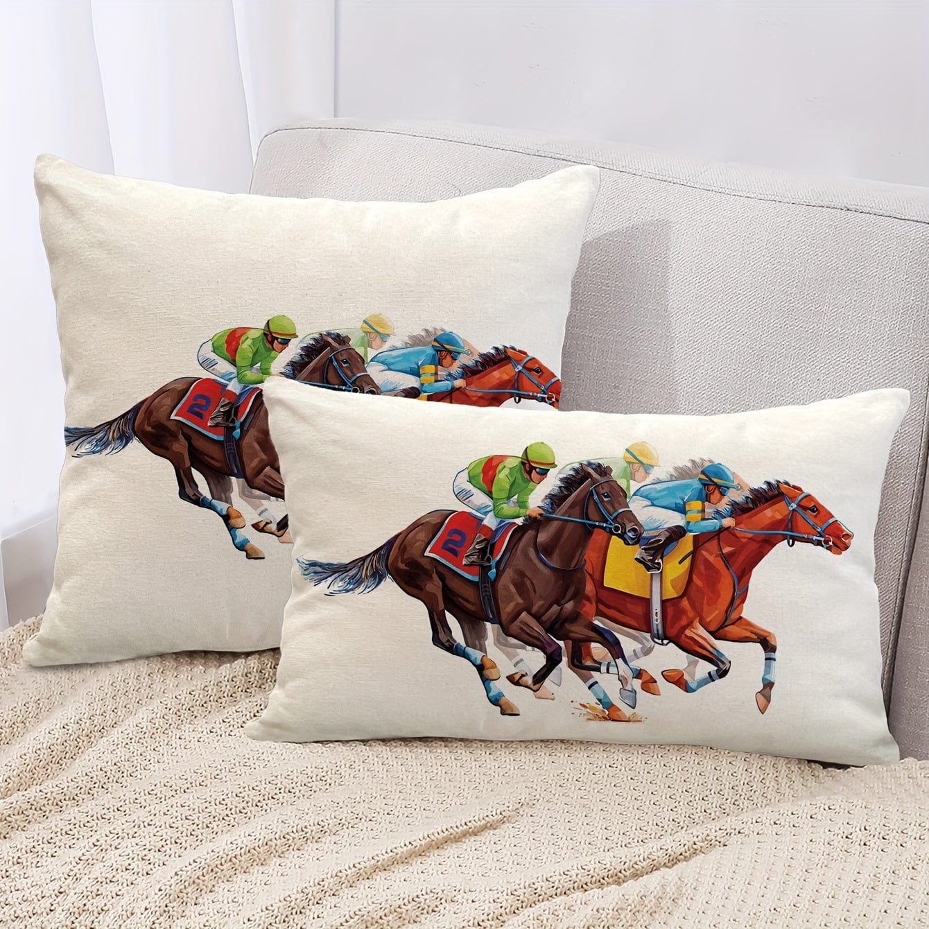 1 Stück, Kentucky Derby Kissenbezug, Run For The Roses Jockey Pferderenn-Themenparty Dekoration für Couch Sofa, ohne Kissenfüllung