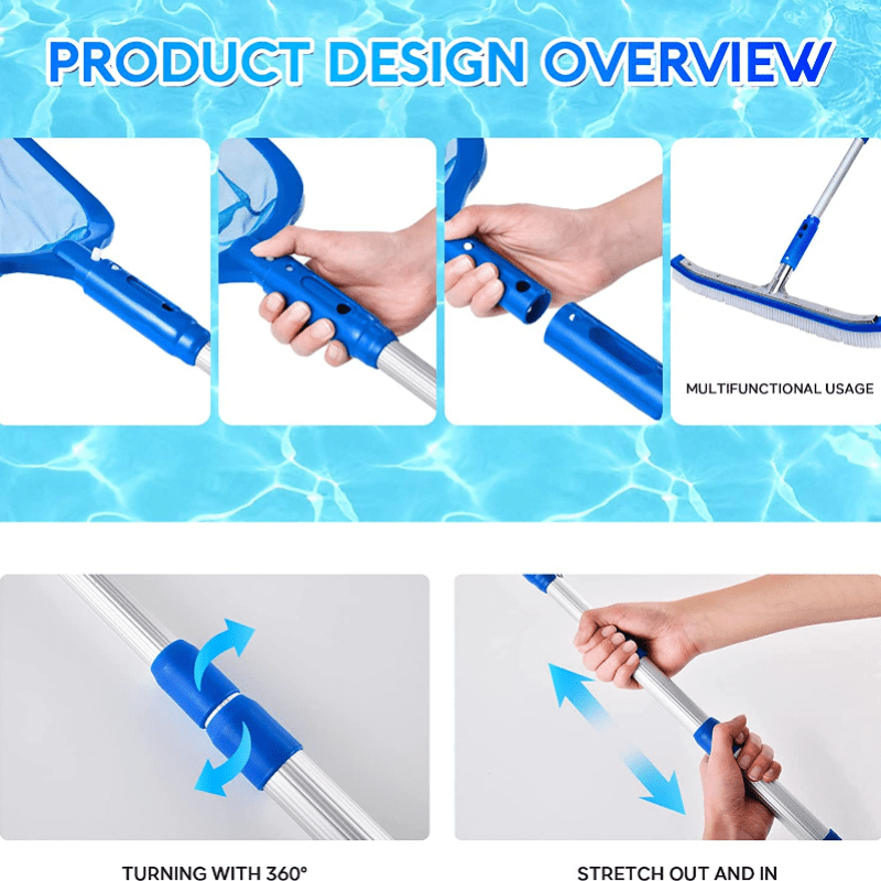 1 Stück Pool Skimmer Poolnetz 3-teilige Stange, Pool Skimmer Netz mit feinem Maschengewebe, teleskopische Aluminiumstange, Kunststoffrahmen, ultrafeiner Pool Skimmer für Teiche, Fischteich, Whirlpool, 17"x35"