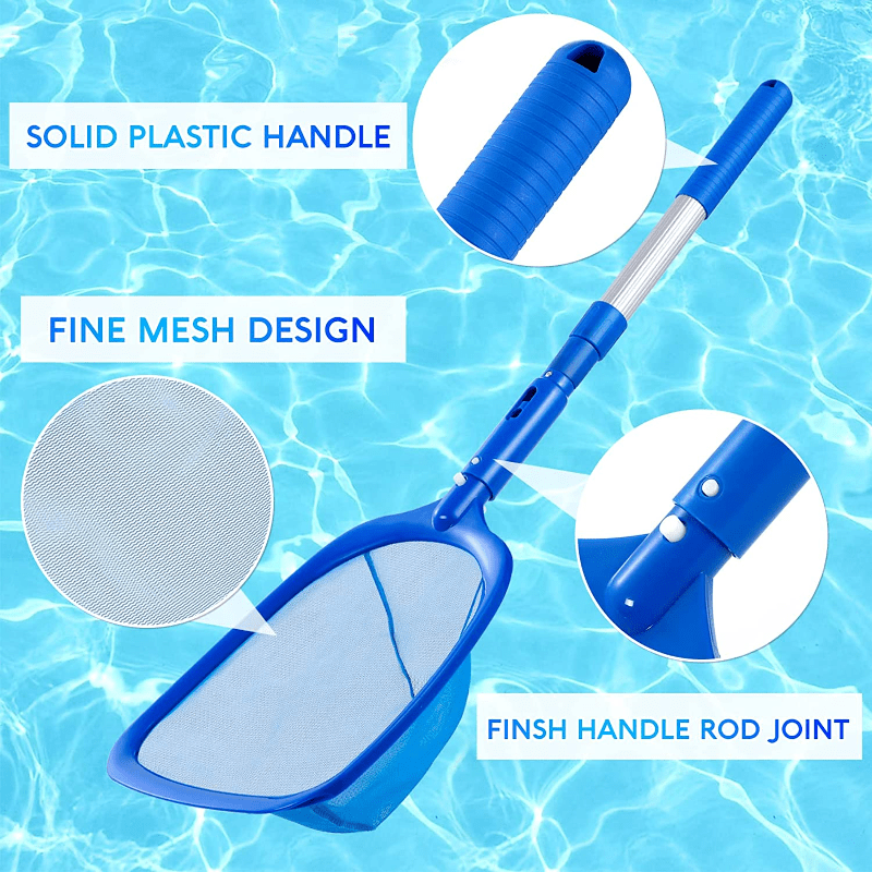 1 Stück Pool Skimmer Poolnetz 3-teilige Stange, Pool Skimmer Netz mit feinem Maschengewebe, teleskopische Aluminiumstange, Kunststoffrahmen, ultrafeiner Pool Skimmer für Teiche, Fischteich, Whirlpool, 17"x35"