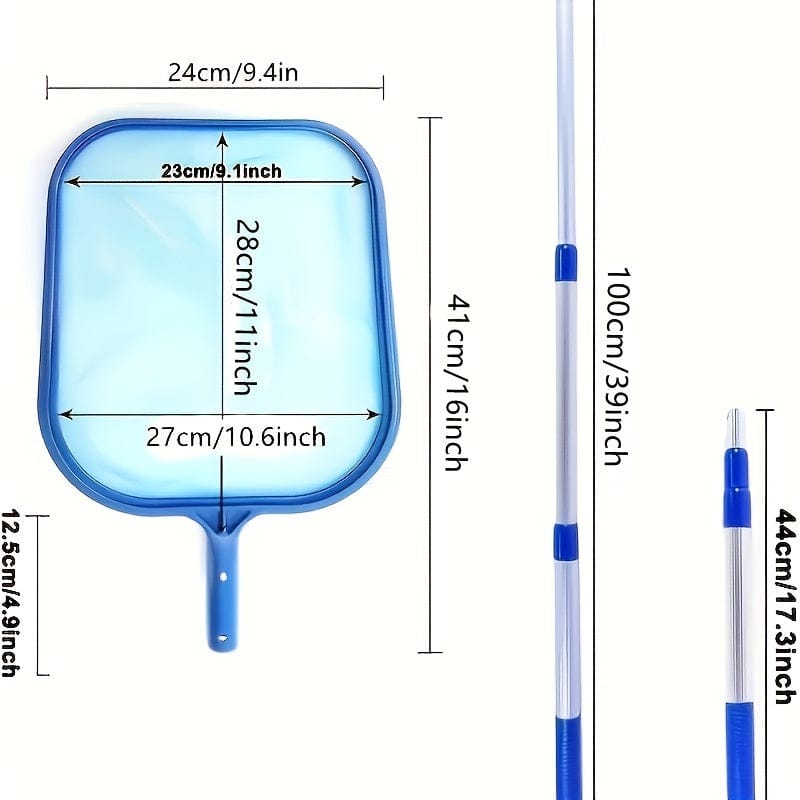 1 Stück Pool Skimmer Poolnetz 3-teilige Stange, Pool Skimmer Netz mit feinem Maschengewebe, teleskopische Aluminiumstange, Kunststoffrahmen, ultrafeiner Pool Skimmer für Teiche, Fischteich, Whirlpool, 17"x35"