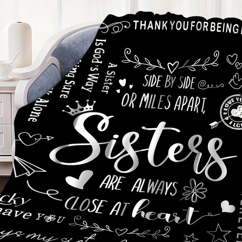1pc Slogan Druckdecke, Schwarze Flanell Decke Geschenk Für Schwester, Weiche Gemütliche Wurfdecke Für Sofa Bett Couch Camping Büro Reisen