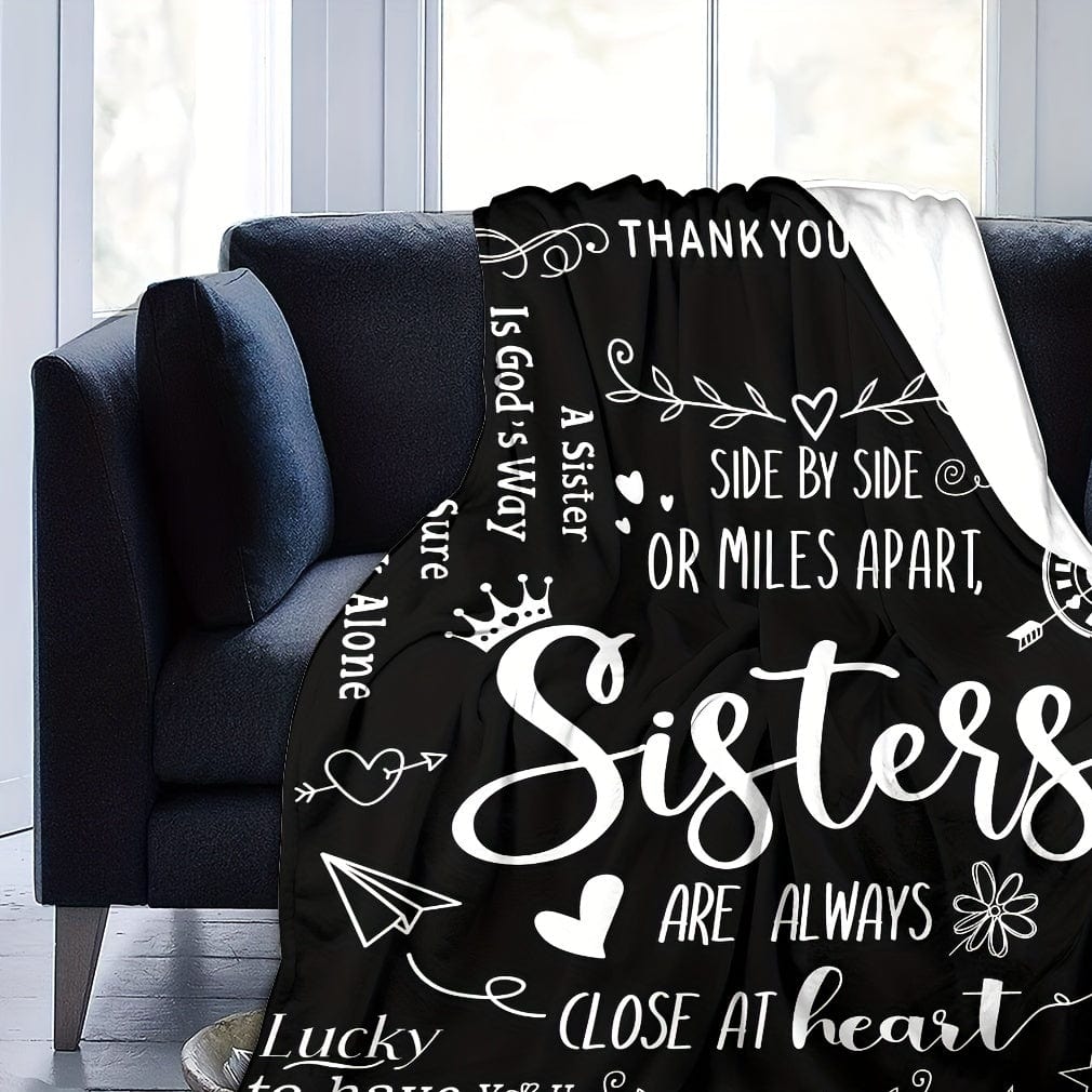 1pc Slogan Druckdecke, Schwarze Flanell Decke Geschenk Für Schwester, Weiche Gemütliche Wurfdecke Für Sofa Bett Couch Camping Büro Reisen