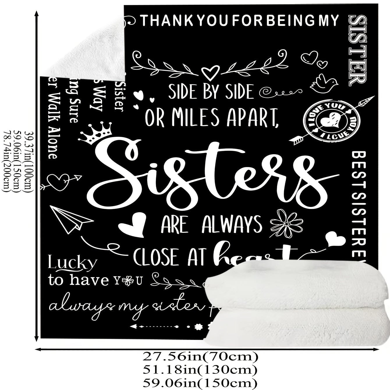 1pc Slogan Druckdecke, Schwarze Flanell Decke Geschenk Für Schwester, Weiche Gemütliche Wurfdecke Für Sofa Bett Couch Camping Büro Reisen