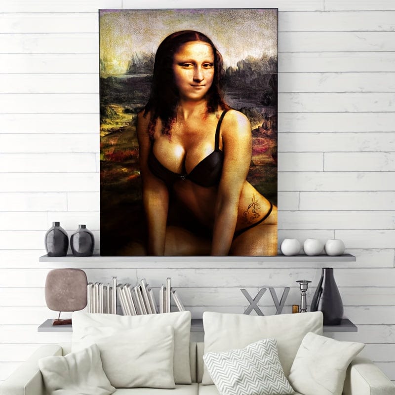 1pc Unframed Canvas Poster, Moderne Kunst, Lustiger Mona Lisa Poster, Ideales Geschenk Für Schlafzimmer Wohnzimmer Flur, Wandkunst, Wanddekoration, Winterdekoration, Raumdekoration