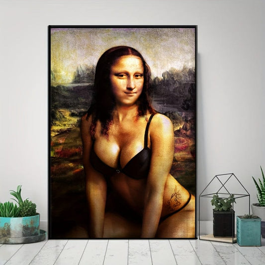 1pc Unframed Canvas Poster, Moderne Kunst, Lustiger Mona Lisa Poster, Ideales Geschenk Für Schlafzimmer Wohnzimmer Flur, Wandkunst, Wanddekoration, Winterdekoration, Raumdekoration
