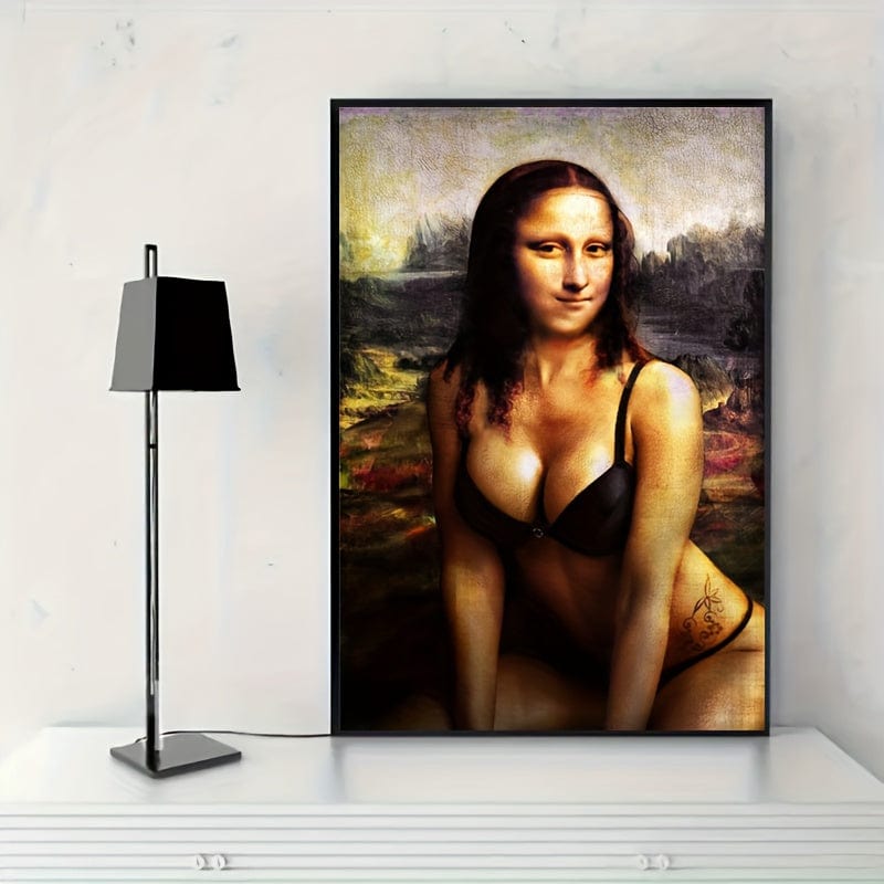 1pc Unframed Canvas Poster, Moderne Kunst, Lustiger Mona Lisa Poster, Ideales Geschenk Für Schlafzimmer Wohnzimmer Flur, Wandkunst, Wanddekoration, Winterdekoration, Raumdekoration