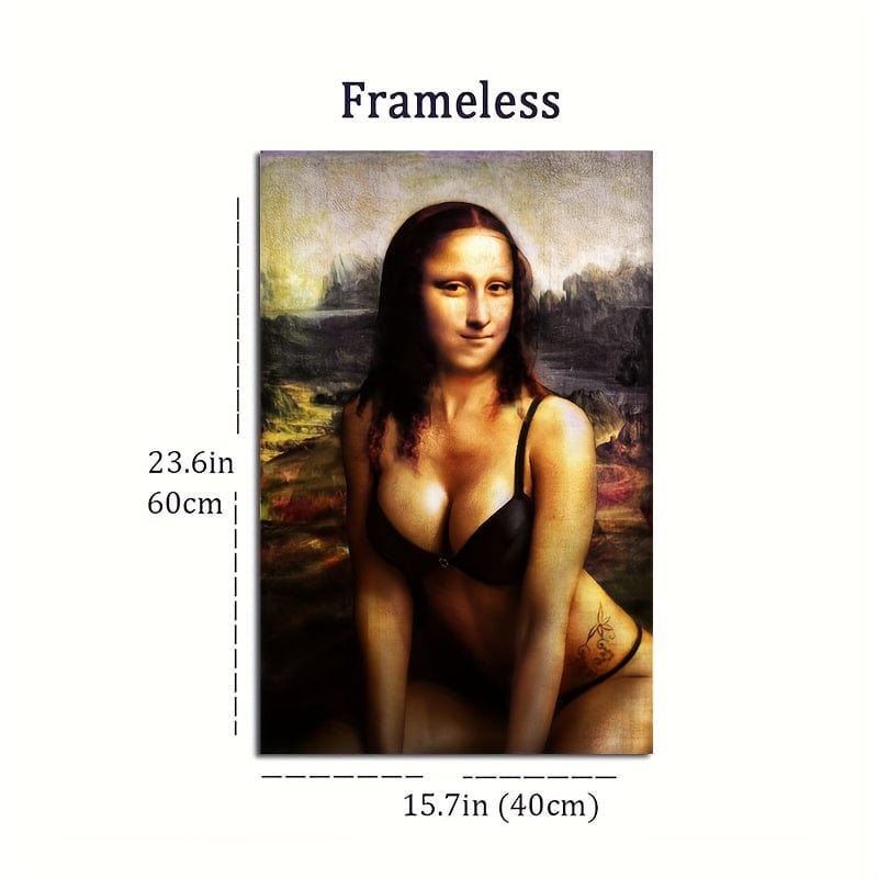 1pc Unframed Canvas Poster, Moderne Kunst, Lustiger Mona Lisa Poster, Ideales Geschenk Für Schlafzimmer Wohnzimmer Flur, Wandkunst, Wanddekoration, Winterdekoration, Raumdekoration