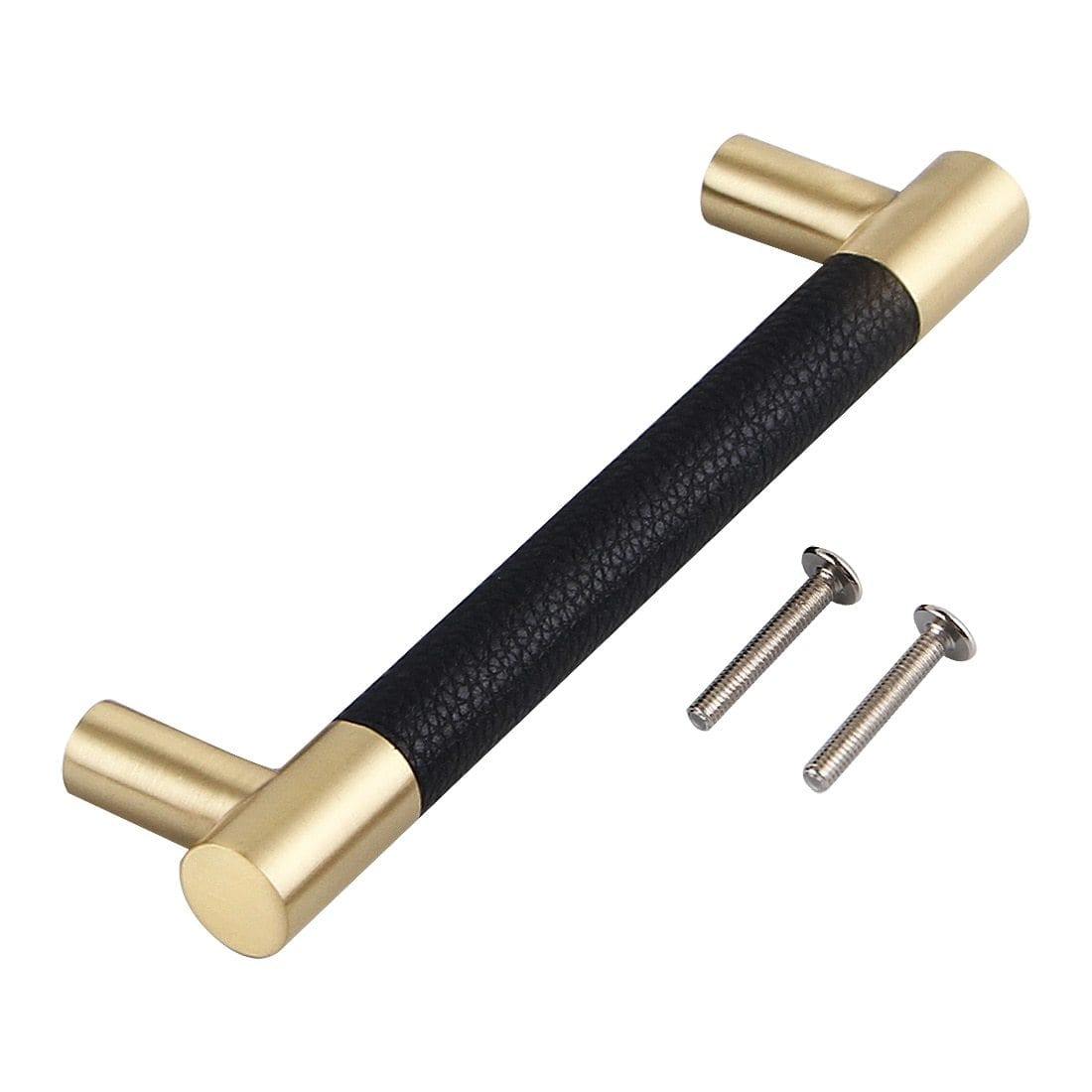 1PCS Schrankgriffe Massives Messing Schrank Kleiderschrank Ziehgriffe Schwarzes Leder Hardware Schublade Möbel Türgriffe Kommode Ziehgriff