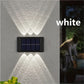 2 Packs Solar Wasserdichte Wandleuchten Außenbereich Dekoration, 6 LED Lichter Warmweiß Skandinavischer Stil Deckbeleuchtung Beleuchtung Außenleuchten, Terrasse, Straße, Landschaftsgestaltung, Zaun, Garage, Garten Wandleuchten