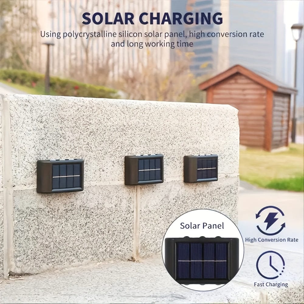 2 Packs Solar Wasserdichte Wandleuchten Außenbereich Dekoration, 6 LED Lichter Warmweiß Skandinavischer Stil Deckbeleuchtung Beleuchtung Außenleuchten, Terrasse, Straße, Landschaftsgestaltung, Zaun, Garage, Garten Wandleuchten