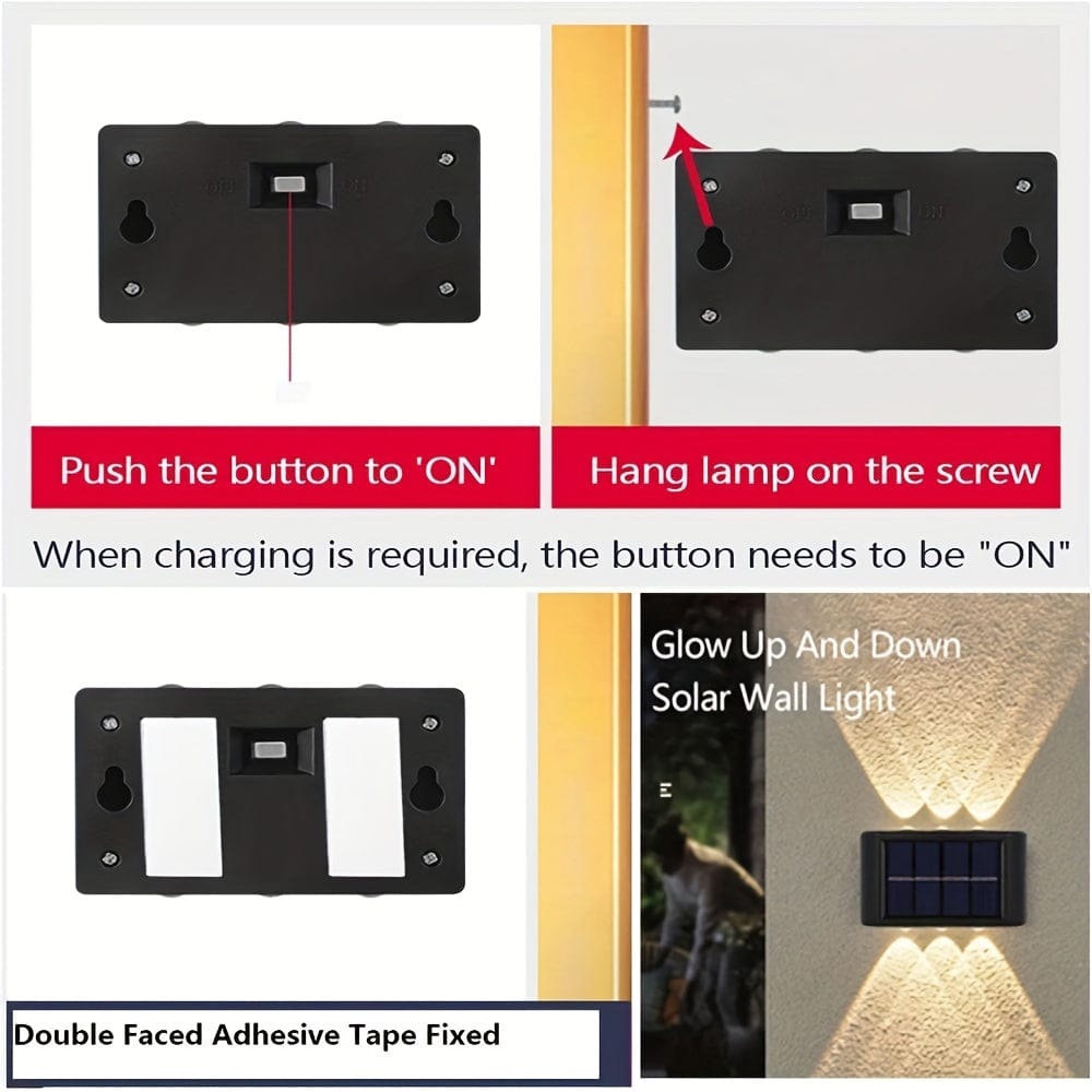2 Packs Solar Wasserdichte Wandleuchten Außenbereich Dekoration, 6 LED Lichter Warmweiß Skandinavischer Stil Deckbeleuchtung Beleuchtung Außenleuchten, Terrasse, Straße, Landschaftsgestaltung, Zaun, Garage, Garten Wandleuchten