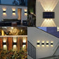 2 Packs Solar Wasserdichte Wandleuchten Außenbereich Dekoration, 6 LED Lichter Warmweiß Skandinavischer Stil Deckbeleuchtung Beleuchtung Außenleuchten, Terrasse, Straße, Landschaftsgestaltung, Zaun, Garage, Garten Wandleuchten