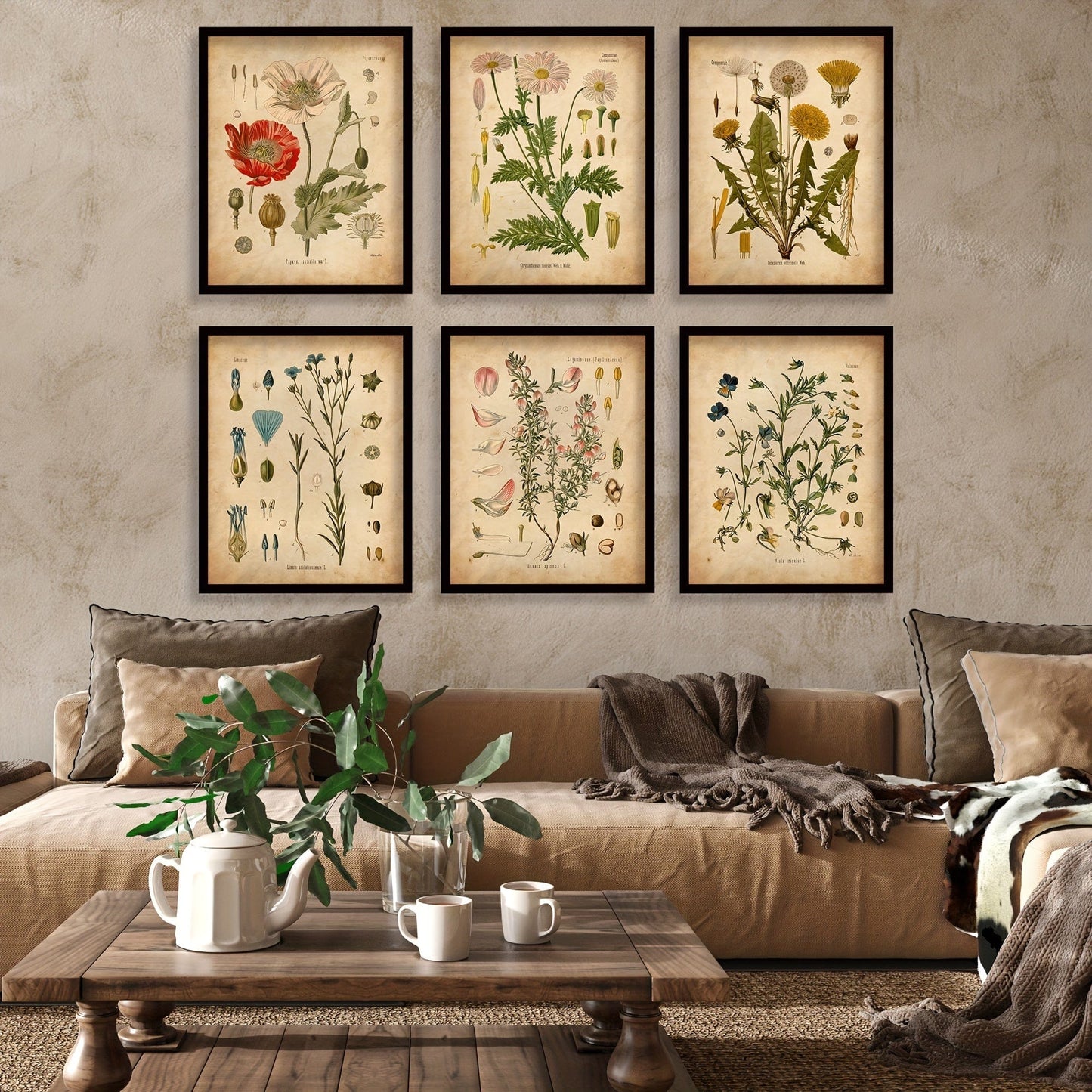 6 Stück Botanische Wandkunst Poster, Vintage Botanische Drucke, Vintage Poster, Drucke Wildblumen Drucke Florale Wandkunst, Für Wohnkultur / Wohnzimmer / Schlafzimmer / Büro / Hotel / Bar Dekoration, Ohne Rahmen