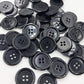 50 pieces 11/15/18/20/25/30mm black overcoat plastic button 4 holes crafting sewing PT251