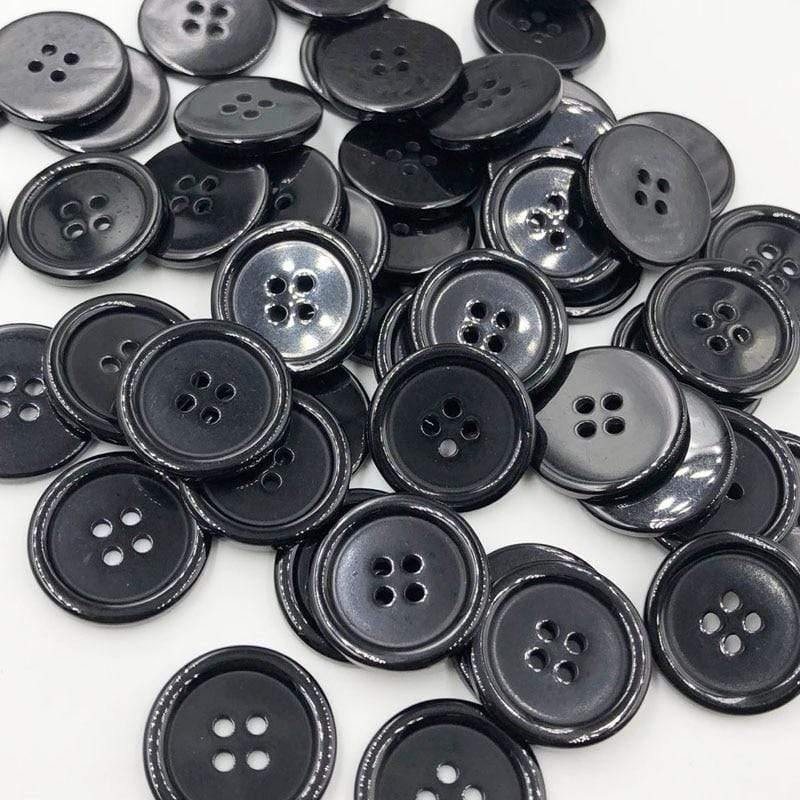 50 pieces 11/15/18/20/25/30mm black overcoat plastic button 4 holes crafting sewing PT251