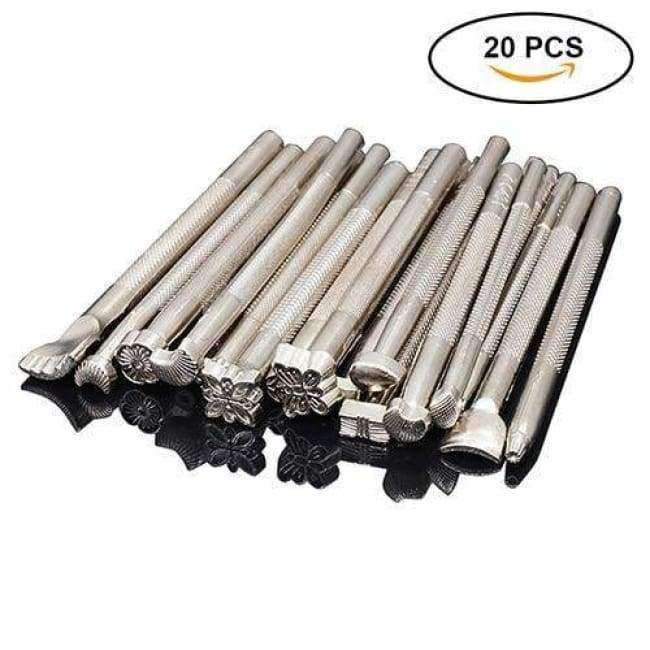 20 Piece DIY Leathercraft Saddle Stamping Tool Set for Leather Work Carbon Handmade Craft Stamping Hammer Cowhide Tool