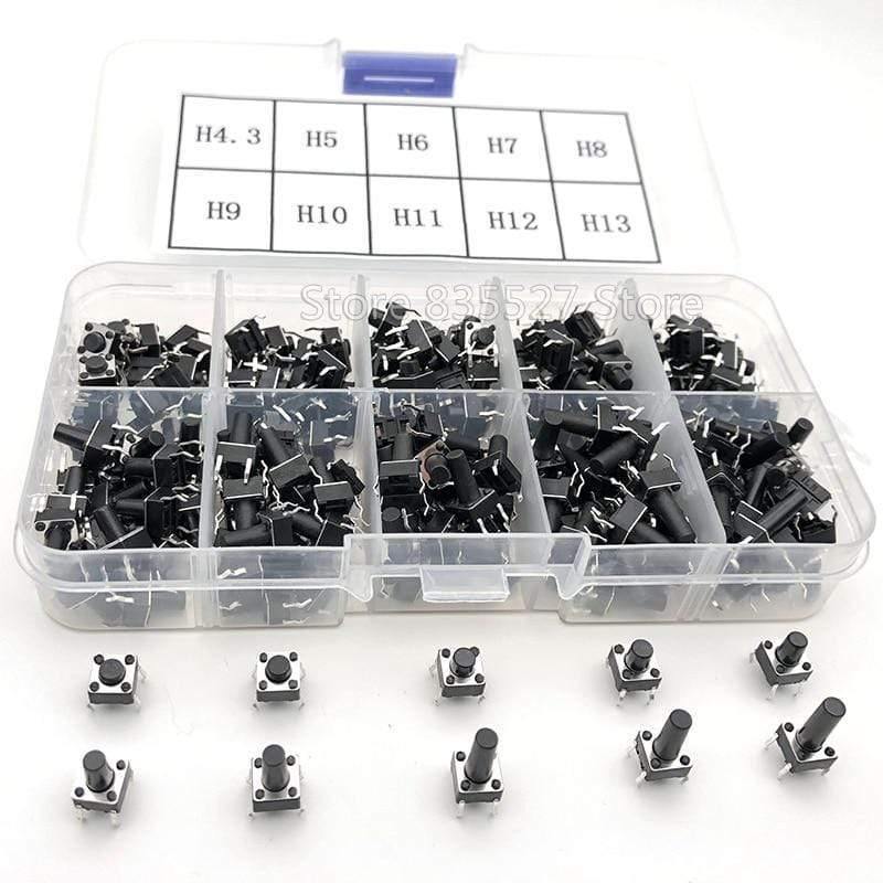 200 Stück / 10 Modelle 6*6 Licht Mikro Touch Switch Sets Drucktastenschalter Kit, Höhe: 4,3MM - 13MM DIP 4Pin 6x6 Tasten Takt ON/OFF