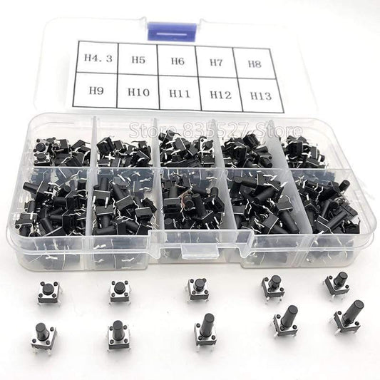 200 Stück / 10 Modelle 6*6 Licht Mikro Touch Switch Sets Drucktastenschalter Kit, Höhe: 4,3MM - 13MM DIP 4Pin 6x6 Tasten Takt ON/OFF