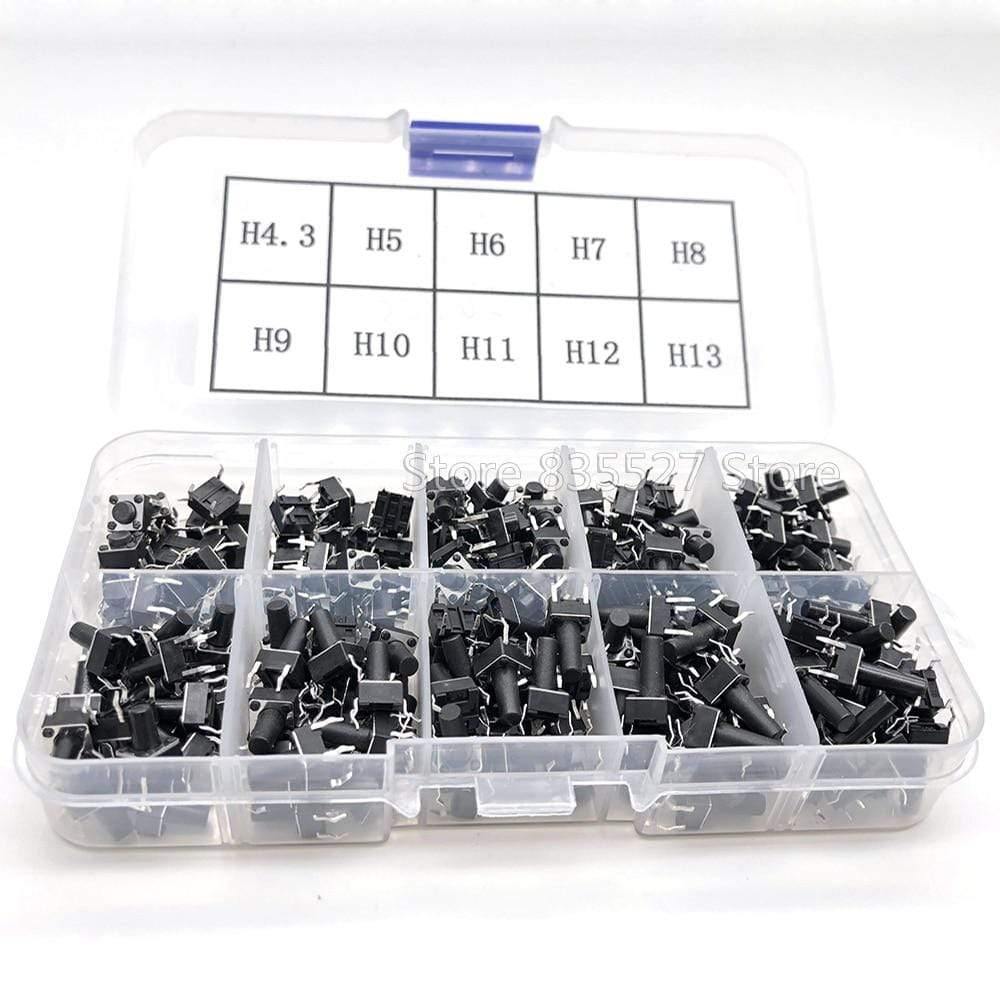 200 Stück / 10 Modelle 6*6 Licht Mikro Touch Switch Sets Drucktastenschalter Kit, Höhe: 4,3MM - 13MM DIP 4Pin 6x6 Tasten Takt ON/OFF