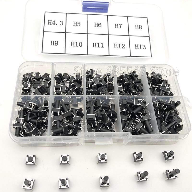 200 Stück / 10 Modelle 6*6 Licht Mikro Touch Switch Sets Drucktastenschalter Kit, Höhe: 4,3MM - 13MM DIP 4Pin 6x6 Tasten Takt ON/OFF