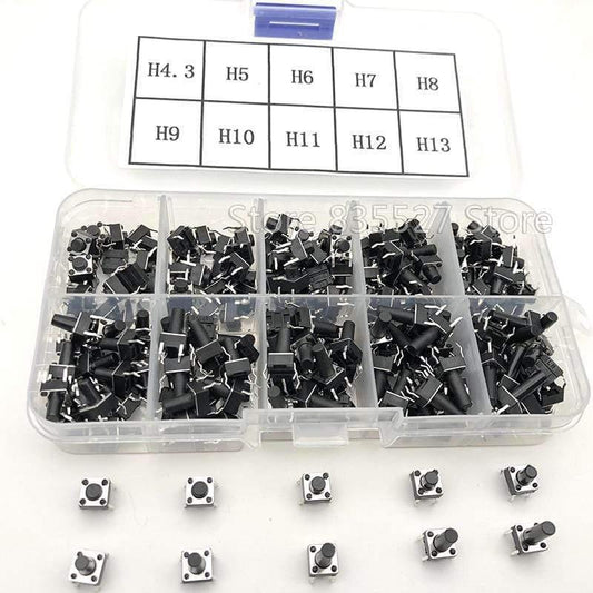 200 Stück / 10 Modelle 6*6 Licht Mikro Touch Switch Sets Drucktastenschalter Kit, Höhe: 4,3MM - 13MM DIP 4Pin 6x6 Tasten Takt ON/OFF