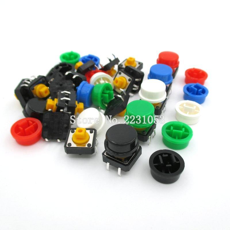 20PCS/Set Taktile Drucktaster Momentan 12*12*7.3MM Mikroschalter + (20PCS 5 Farben Taktkappe)
