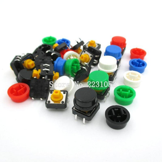20PCS/Set Taktile Drucktaster Momentan 12*12*7.3MM Mikroschalter + (20PCS 5 Farben Taktkappe)