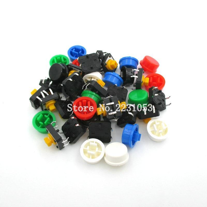 20PCS/Set Taktile Drucktaster Momentan 12*12*7.3MM Mikroschalter + (20PCS 5 Farben Taktkappe)