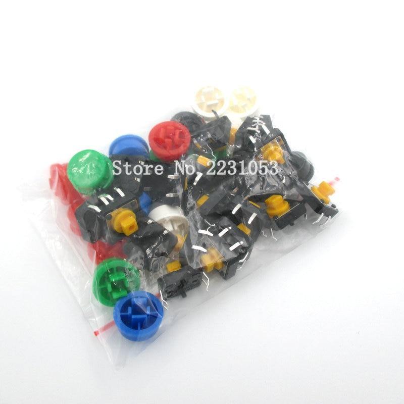 20PCS/Set Taktile Drucktaster Momentan 12*12*7.3MM Mikroschalter + (20PCS 5 Farben Taktkappe)