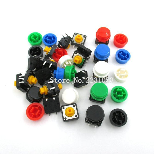 20PCS/Set Taktile Drucktaster Momentan 12*12*7.3MM Mikroschalter + (20PCS 5 Farben Taktkappe)