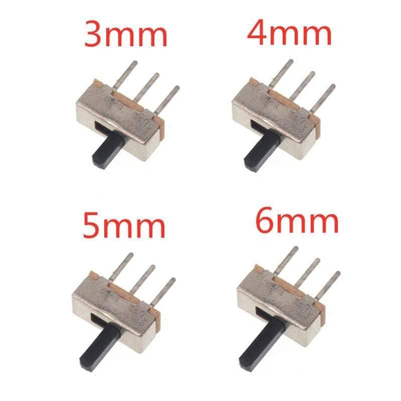 20Pcs SS12D00 Ein-Aus Mini Schiebeschalter 3pin 1P2T 2 Position Hochwertiger Kippschalter Griff Länge: 3MM/4MM/5MM/6MM