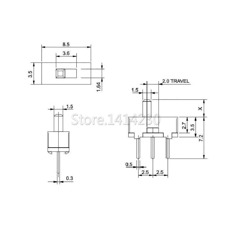 20Pcs SS12D00 Ein-Aus Mini Schiebeschalter 3pin 1P2T 2 Position Hochwertiger Kippschalter Griff Länge: 3MM/4MM/5MM/6MM