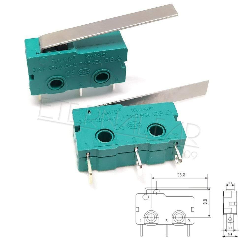Hzy Mini Mikro-Schalter Rollhebelarm SPDT Schnappaktion LOT 5A 250V KW4-OZ KW4A NC-NO-C Mit Riemenscheibe 3 Fuß Hub Grenzschalter