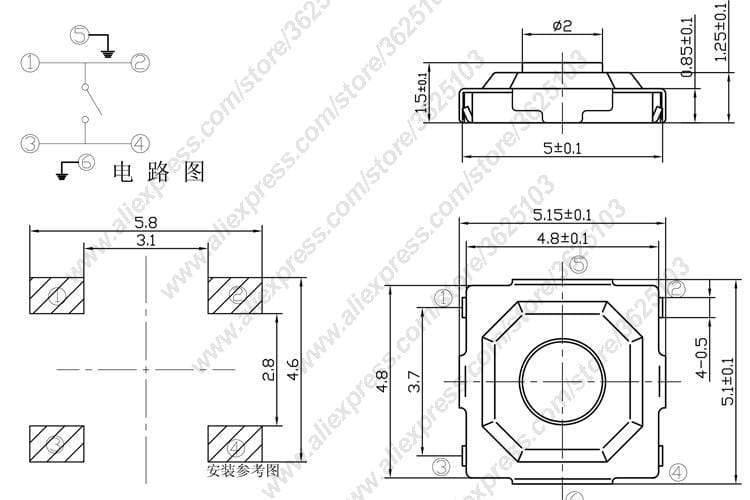 50PCS/LOT SMD 4*4*1.5mm (5.2*5.2*1.5mm) taktile Takt Drucktaste Mikro-Schalter Momentary Drucktaste Kupferkopf/Gummikopf usw.