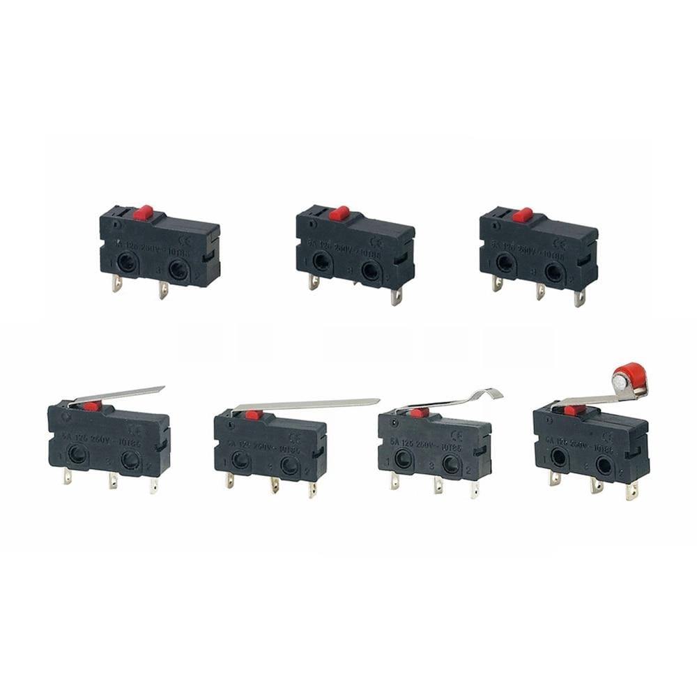 5Stk Mini Mikro Grenzschalter NO NC 3 Pins PCB Anschlüsse SPDT 5A 125V 250V 29mm Rollenbogen Hebel Schnappschalter