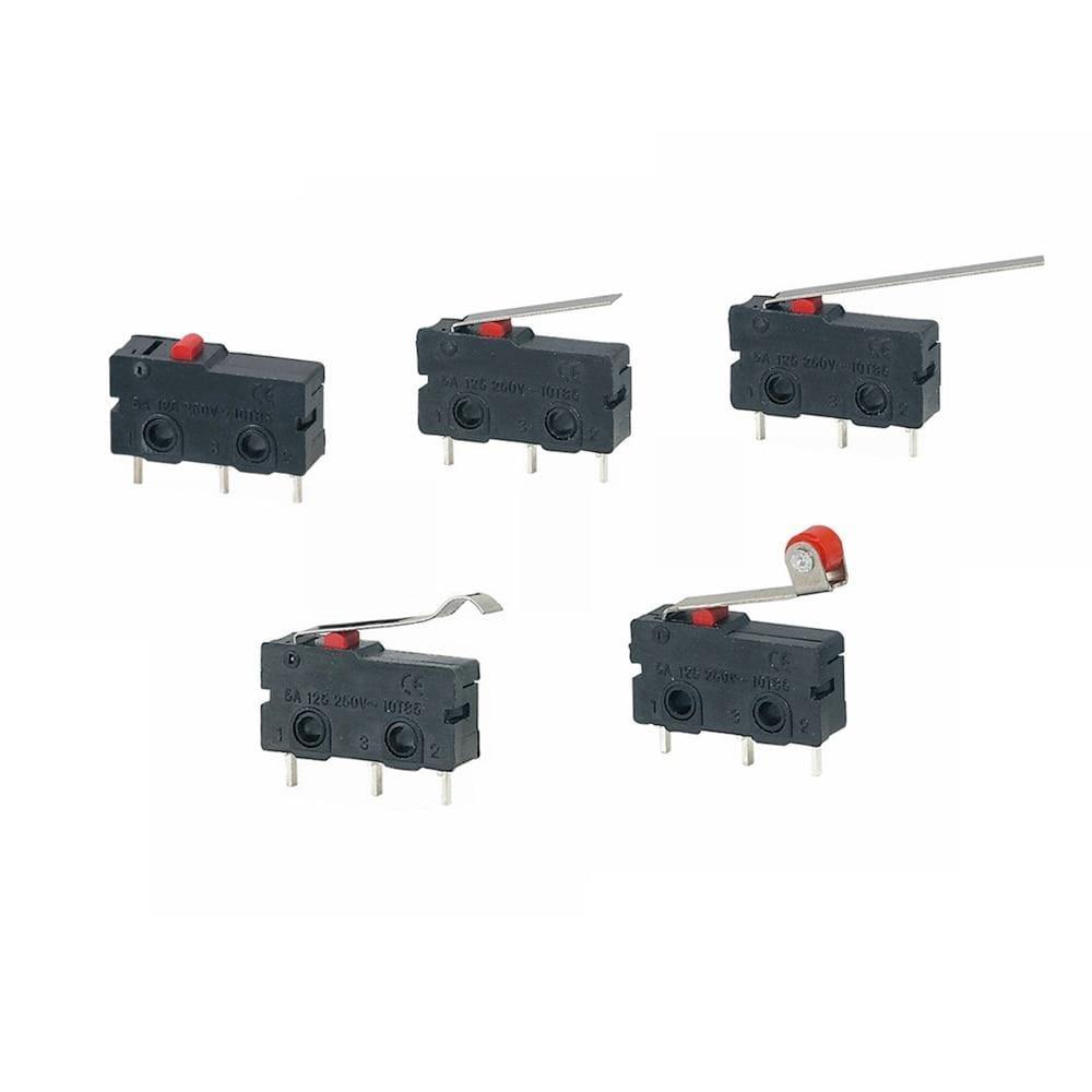 5Stk Mini Mikro Grenzschalter NO NC 3 Pins PCB Anschlüsse SPDT 5A 125V 250V 29mm Rollenbogen Hebel Schnappschalter
