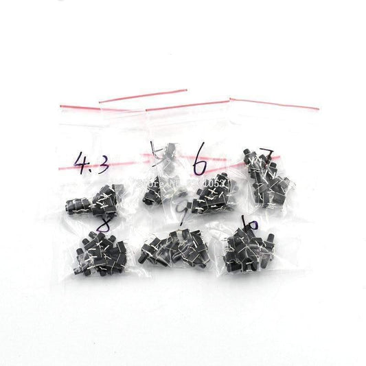 7 Werte 70 Stück 6X6x4.3/5/6/7/8/9/10mm Tact Switch Taktile Drucktaste Schalter Kits Sets DIP 4P Mikroschalter Neu