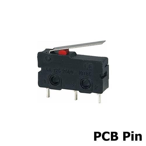 5Stk Mini Mikro Grenzschalter NO NC 3 Pins PCB Anschlüsse SPDT 5A 125V 250V 29mm Rollenbogen Hebel Schnappschalter