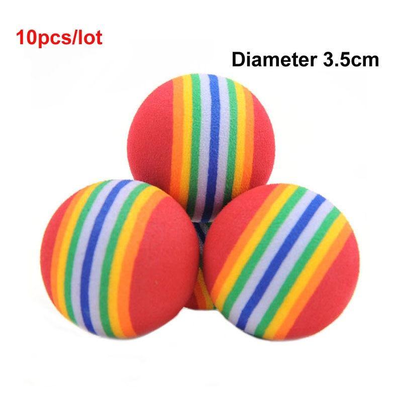 10 Stück/Packung Kaninchenfell falsche Maus Haustier Katzenspielzeug Feder Regenbogenballspielzeug Mini witzige Spielzeuge für Katzen Kätzchen 2 Zoll