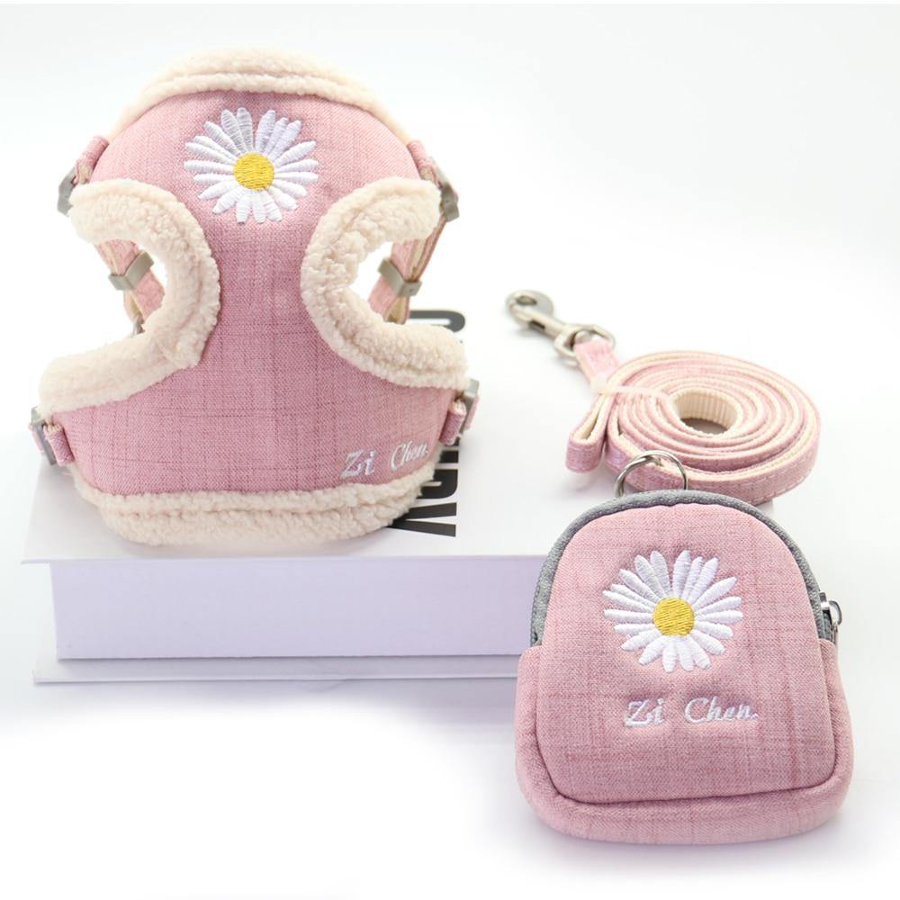 Weiche Haustier Hundegeschirre Weste Kein Ziehen Verstellbar Warm Halten Stickerei Katze Geschirr Leine Set Für Kleine Mittlere Hunde Outdoor Spaziergang