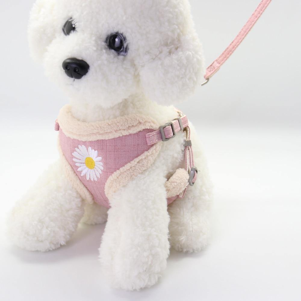 Weiche Haustier Hundegeschirre Weste Kein Ziehen Verstellbar Warm Halten Stickerei Katze Geschirr Leine Set Für Kleine Mittlere Hunde Outdoor Spaziergang