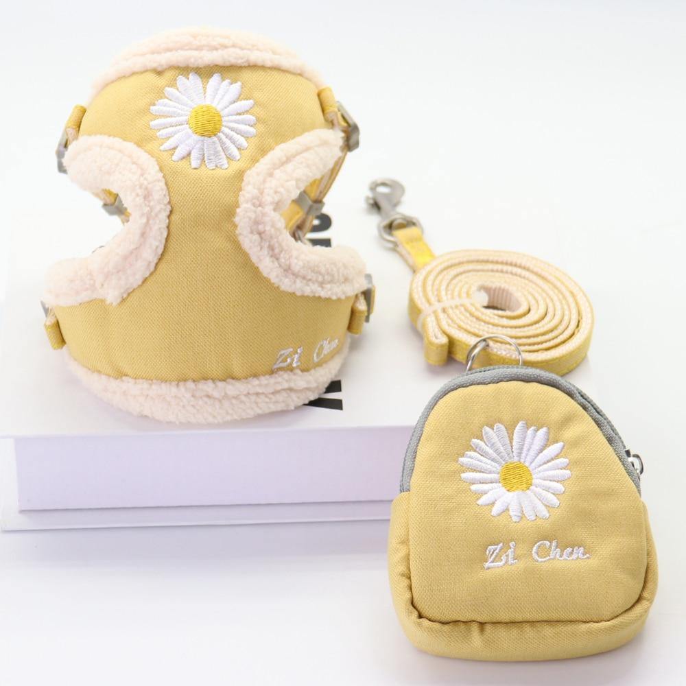 Weiche Haustier Hundegeschirre Weste Kein Ziehen Verstellbar Warm Halten Stickerei Katze Geschirr Leine Set Für Kleine Mittlere Hunde Outdoor Spaziergang