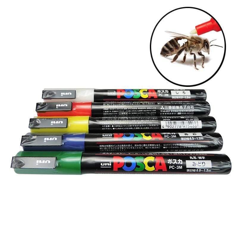 5PCS /Sets Königin Biene Markierungs Imker Marker Stift Imkerei Kunststoff Markierungen Stift 5 Farben Weiß Gelb Rot Grün Blau Bienenwerkzeuge (M)